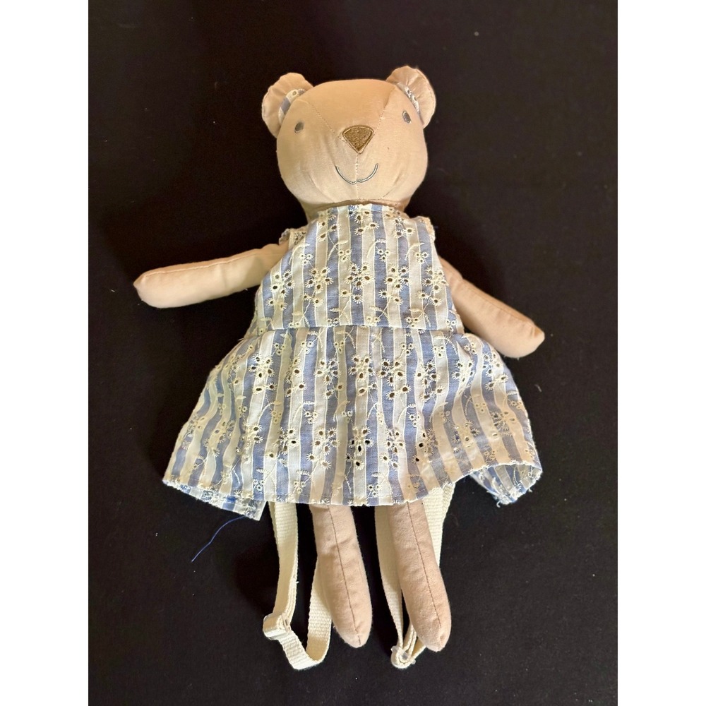Mango Kids 2023 Stuffed Bear Backpack Blue Eyelet Dress Stuffed Toy Rucksack